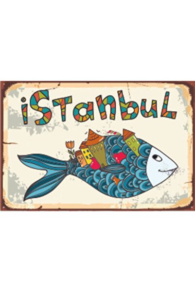 Hayat Poster Istanbul Balık Retro Ahşap Poster 20x30 Cm