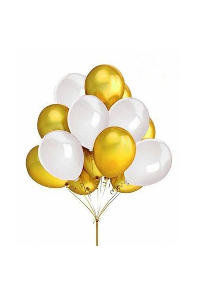 Acar Süs Gold White Metallic Balloon 12 Inch 15 Pieces
