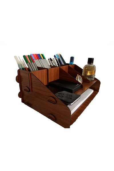 WOODBELLA Office Desktop Organizer A4 Pen Holder Document Rack Walnut Color Patented