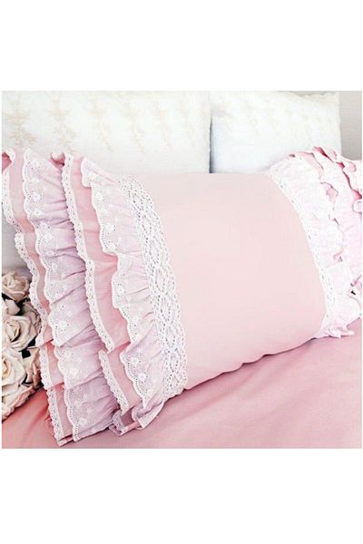 METİNEV Pink Frilly Cubed Pillow Case