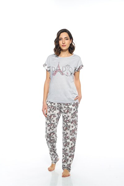 Estiva Paris Desenli Kısa Kol Viskon Bayan Pijama Takımı