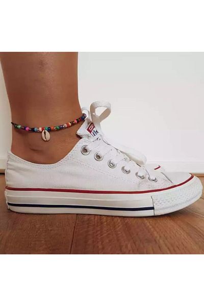 platin hediyelik Mixed Color Glass Beaded Seashell Anklet