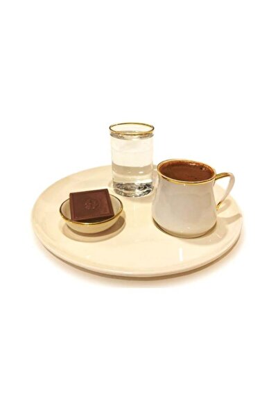 EVSTYLE Metal Kahve Sunum Tabağı Krem