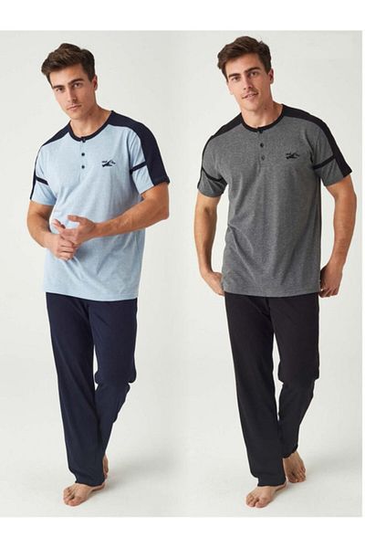 Mod Collection Set de pijamale albastru cu mânecă scurtă pentru bărbați