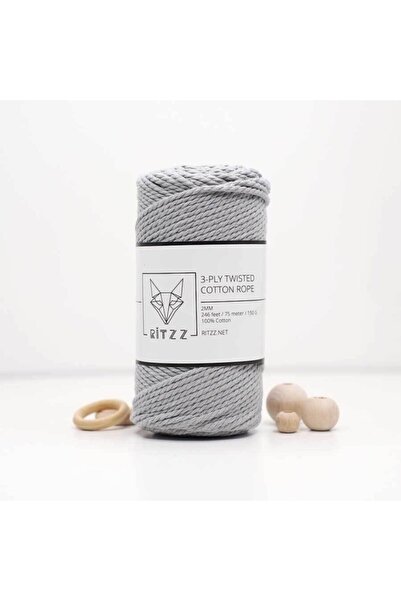 Ritzz Памучно въже // 2 мм // 3 усуквания // Светло сиво // 150 г