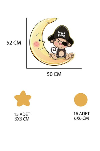 Tilki Dünyası Pirate Monkey on the Moon Kids Room Wall Sticker