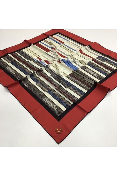 19V69 ITALIA Red Cream Twill Scarf Gold Series 90x90 Cm With Scarf Hanger And Gift Set