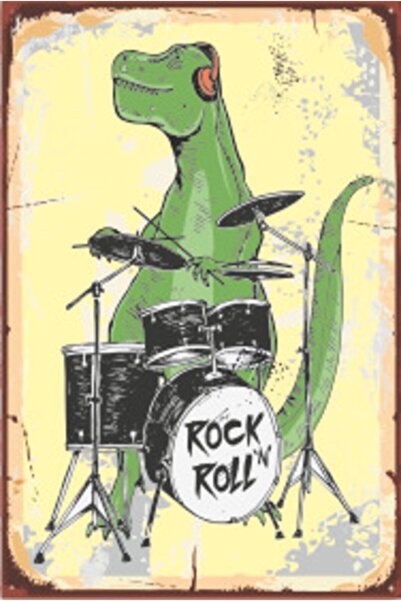 Hayat Poster Ρετρό ξύλινη αφίσα με κροκόδειλο που παίζει τύμπανα 20x30 cm