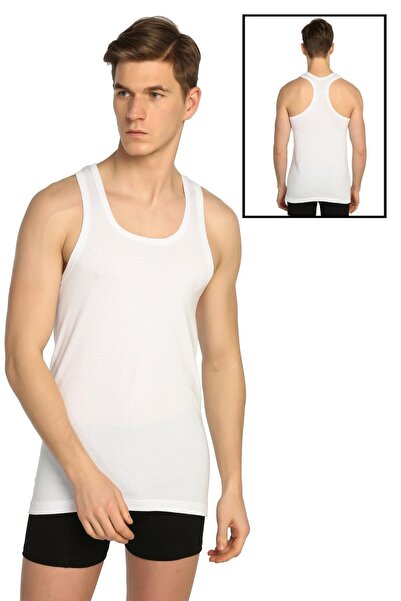 bejamonti Men's White Rib Tank Top 6 Pieces