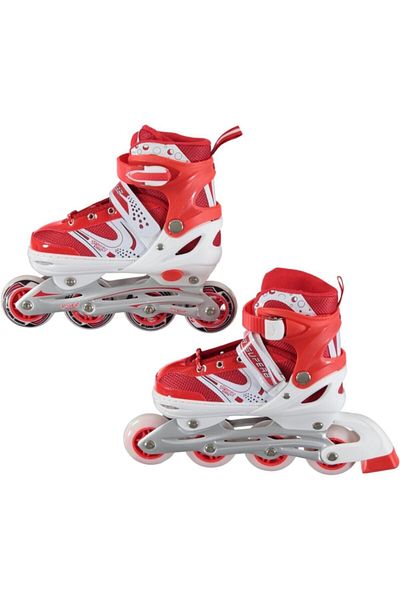 Asya Oyuncak Lighted Red Adjustable 2+2 Metal Practice Skates