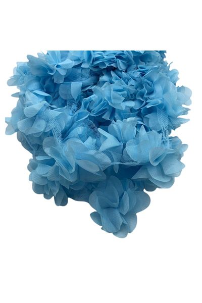 Yumuşakkeçe Laser Cut Organza Fabric Rose Decoration Material 9 Meters 120 Pieces Fabric Rose Blue