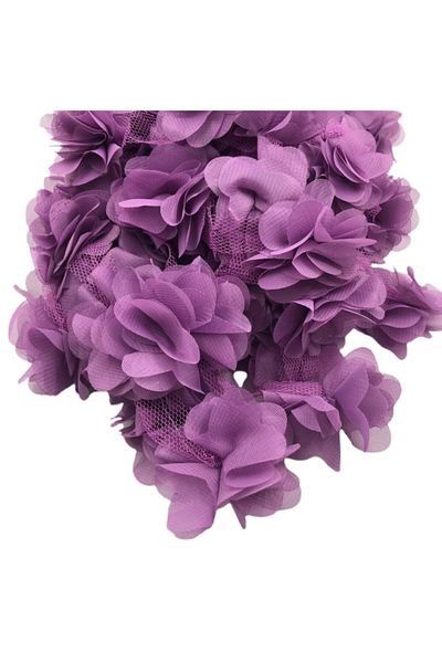 Yumuşakkeçe Laser Cut Organza Fabric Rose Decoration Material 9 Meters 120 Pieces Fabric Rose Lilac