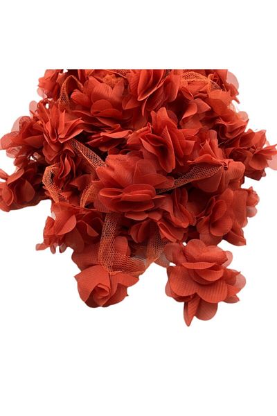 Yumuşakkeçe Laser Cut Organza Fabric Rose Decoration Material 9 Meters 120 Pieces Fabric Rose Cinnamon