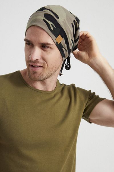 Butikgiz Men's Khaki, Camouflage Patterned, Rope Detailed 4 Season Hat Beanie Buff - Ultra Soft Natural Combed Cotton Fabric