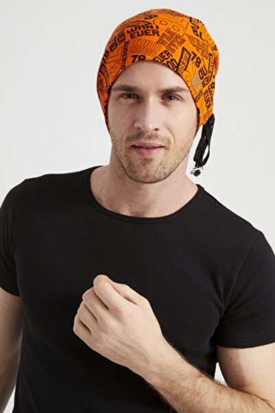 Butikgiz Чоловіча помаранчева шапка-бейсболка з чорним малюнком і нитками, 4 сезони, надзвичайно м'яка, натуральна бавовняна тканина