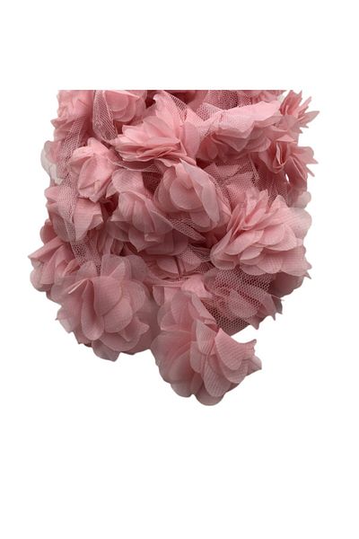 Yumuşakkeçe Laser Cut Organza Fabric Rose Decoration Material 9 Meters 120 Pieces Fabric Rose Candy Pink