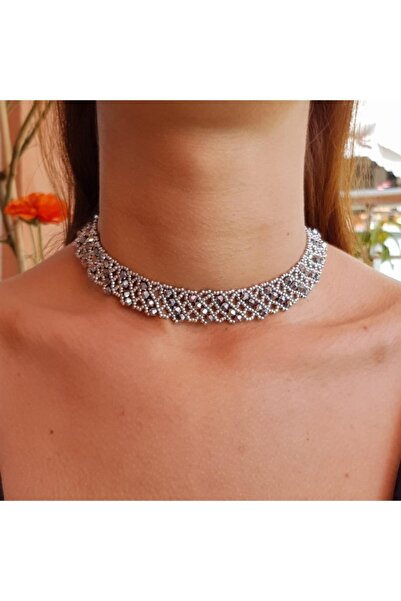 Handmade By HLY El Yapımı Kristal Taşlı Choker Kolye