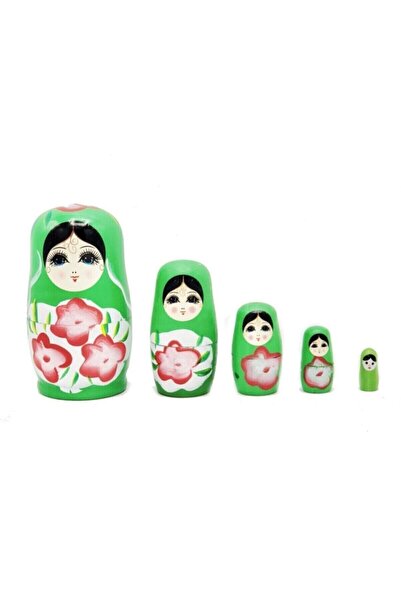 Genel Markalar Ahşap Matruşka Bebek Yeşil 5 Li Set Dekoratif