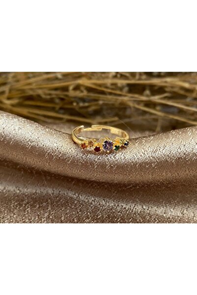 Markiz Takı خاتم ذهبي مرصع بالأحجار الملونة قابل للتعديل