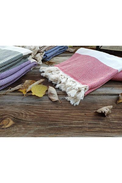 KISAYOL Red Diamond Loincloth Σετ - Παραλία, Μπάνιο, Πετσέτα, Pareo, Spa - Decorafif Peshtemal