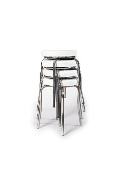 ekipmetal Gri Demir Ayaklı Beyaz Renkli 4'lü Mutfak Balkon Taburesi