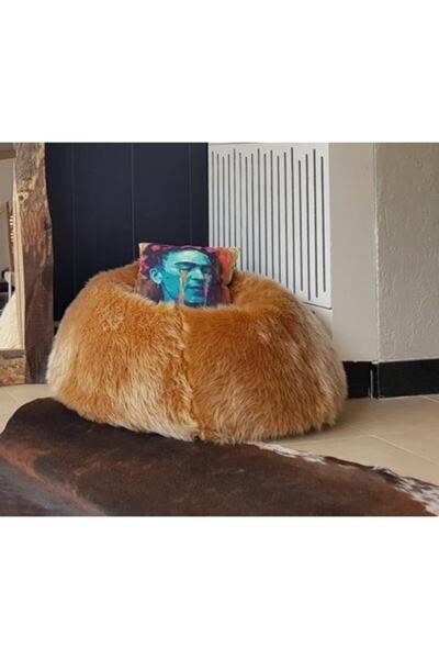LAMONETA Sarı Kürklü Puf / Armut Puf