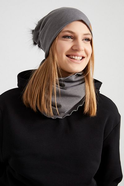 Butikgiz Women's Smoked Fur Pompom Beret Neck Collar Set