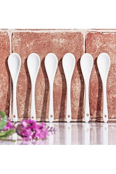 Emr züccaciye White Porcelain Tea Spoon - Porcelain Tea Spoon 12 Pcs 13 cm