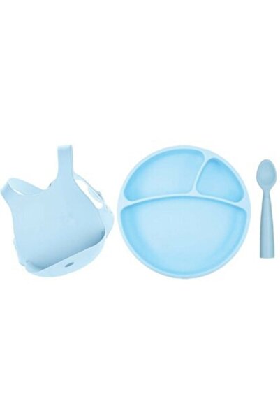OiOi Mavi Beslenme Seti (Önlük+tabak+kaşık)