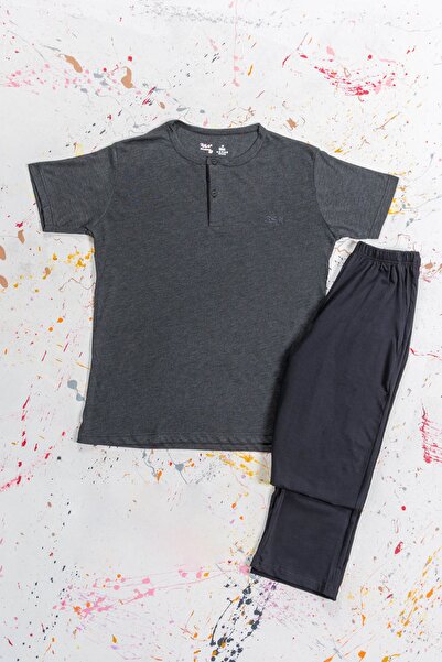 BSM Ανδρικό σετ καλοκαιρινής πιτζάμας με κοντό μανίκι από βαμβακερό ανθρακί