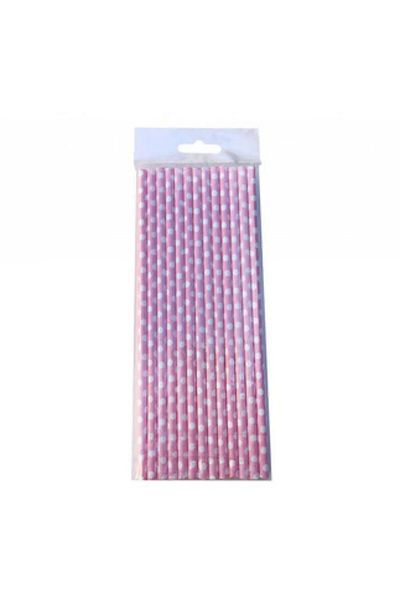 Hayaller Dükkanı Pink Polka Dot Cardboard Straw - Pk:25