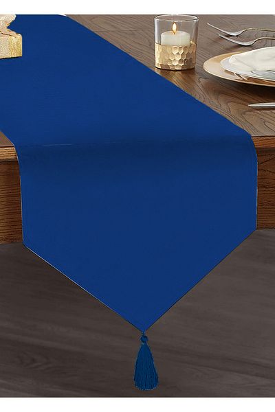 Realhomes Τρίγωνο δρομέας σενίλ με φούντα σε μπλε μονόχρωμο σχέδιο