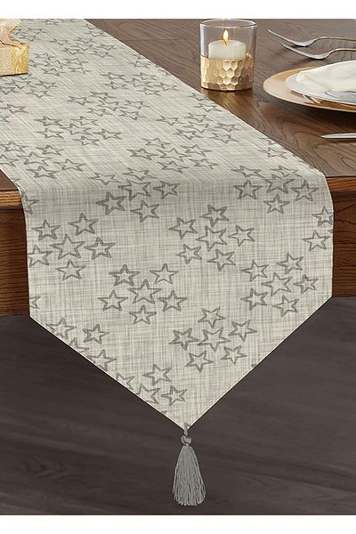 Realhomes Star Motif Digital Printed Tasseled Colorful Denim Backdrop Triangle Runner