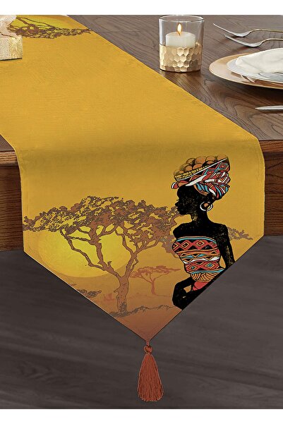 Realhomes Güneşin Batışındaki Ağaç Zeminli Afrika Kadın Motifli Püsküllü Şöni...
