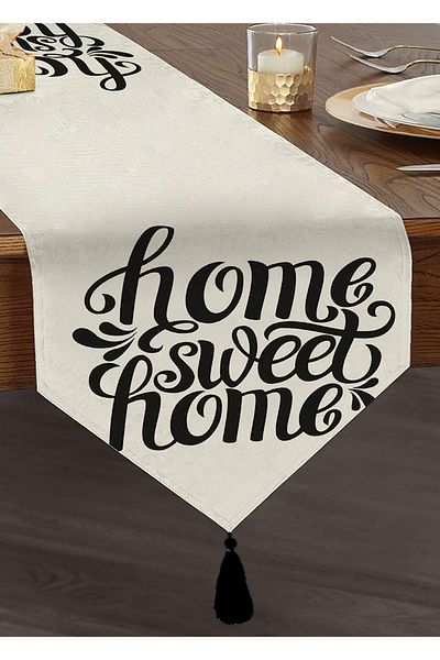 Realhomes Home Sweet Home Ψηφιακή τυπωμένη διακοσμητική φούντα σενίλ Triangle Runner