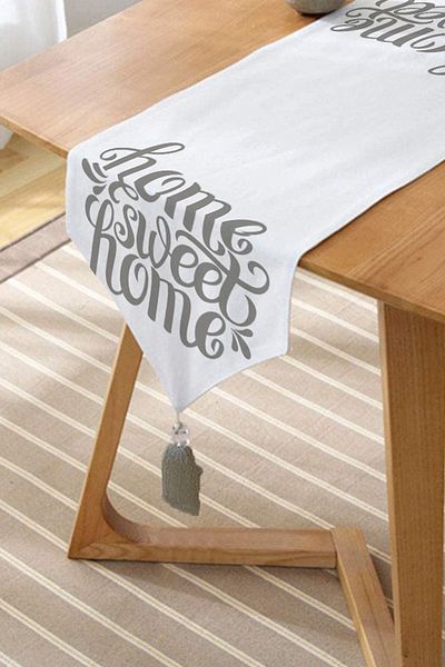Realhomes Gray Home Sweet Home Modern Printed Chenille Triangle Runner with Tassels
