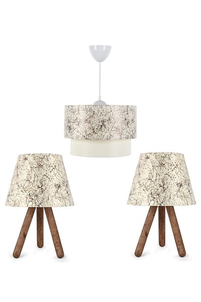 HOMİNG Artgift Set of 3 Olive Branch Patterned Cake Chandelier and Lampshade