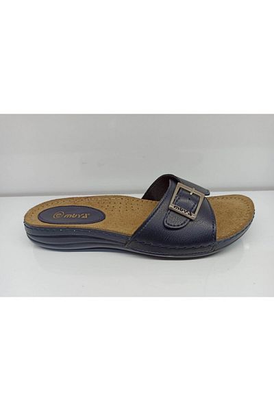 Muya Women's Black Anatomical Leather Healthy Slippers