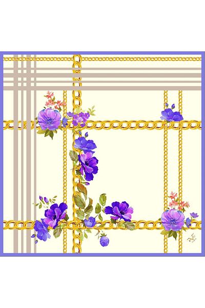 19V69 ITALIA White Purple Twill Scarf Gold Series 90x90 Cm With Scarf Hanger And Gift Set