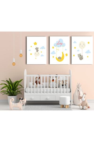 hediyeniburadabul Baby Room 3 Piece Painting Set