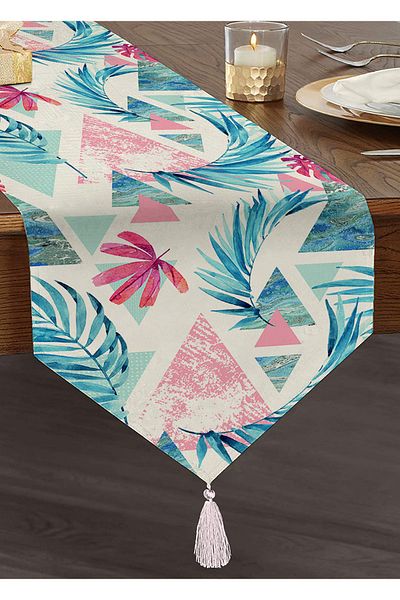 Realhomes Forme geometrice cu modele de palmier Aler de triunghi decorativ cu smocuri de chenille