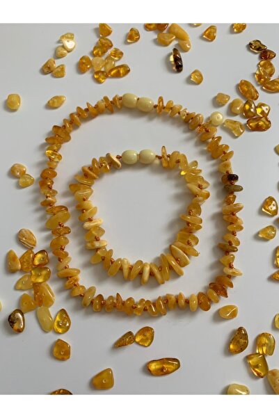 Kotryna Damla Kehribar Yetişkin Kolye-bileklik Set