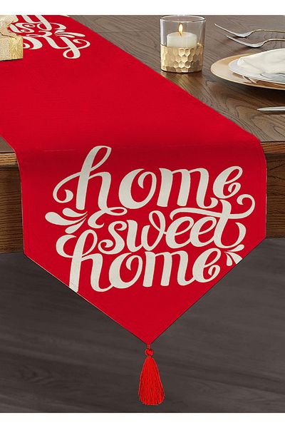 Realhomes Home Sweet Home Digital Printed Decorative Tufted Chenille Triangle Runner