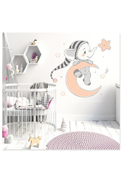 Sticker Sepetim Милий сірий слоненя в піжамі та зірки настінні наклейки для д...