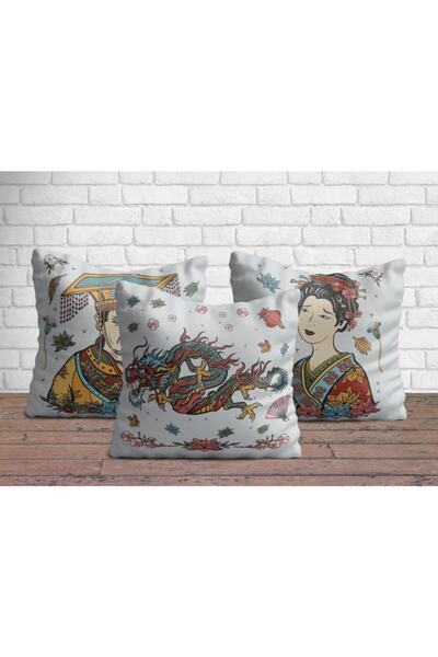 ALBANHOME Chinese Motif Triple Pillowcase Set