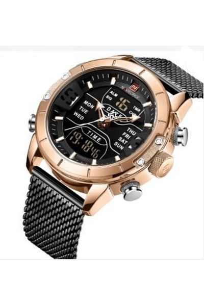 Naviforce Men's Black Wristwatch Digital Analog Metal Cord 1126