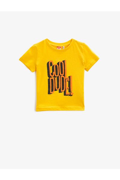 Koton Boy's Yellow Slogan Short Sleeve Cotton T-Shirt