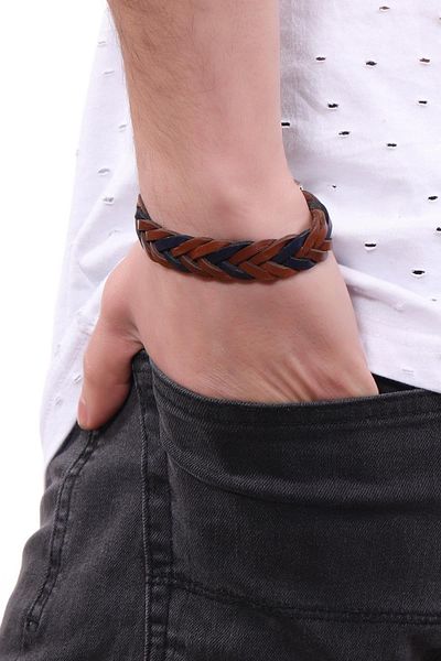 LABALABA MEN'S KNITTED LEATHER BRACELET