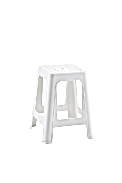 Papatya Mercan Plastik Tabure - Bahçe Balkon Taburesi Beyaz