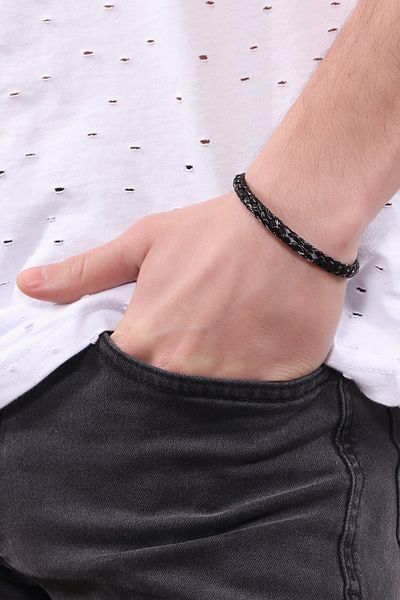 LABALABA Men's Black Steel Braided Bracelet